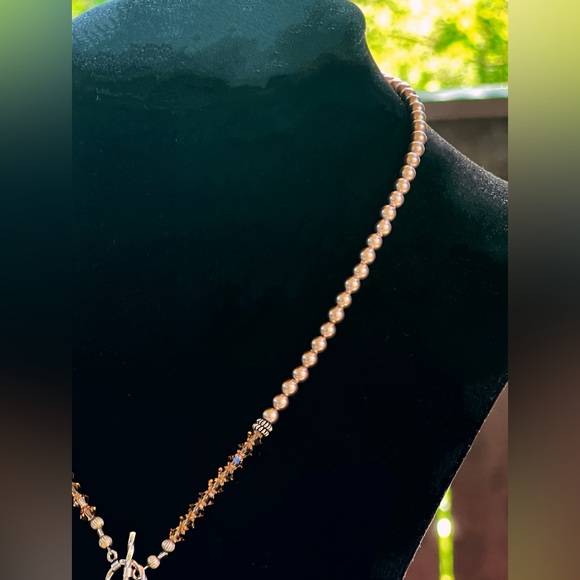 Crystal Swarovski Heart Faux Champagne Pearl Choker Necklace - Picture 3 of 9